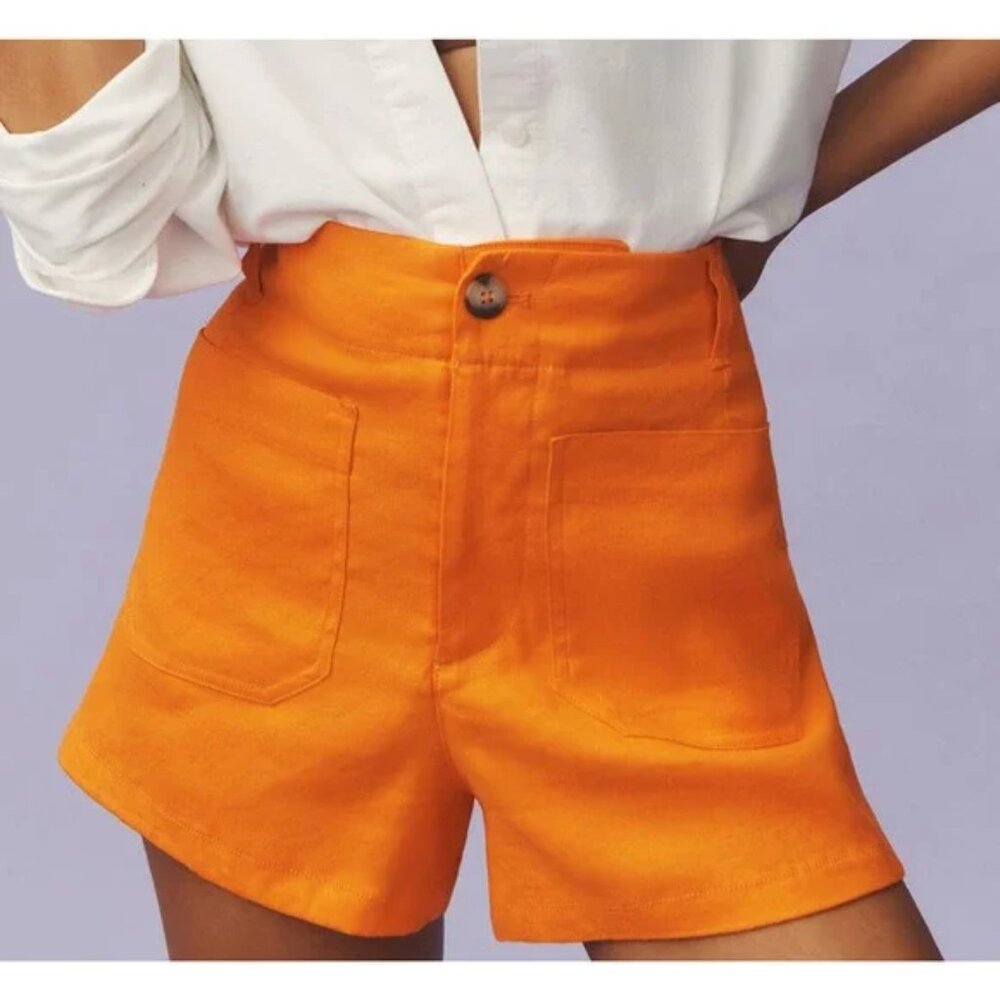 NWT Maeve Anthropologie The Colette Linen Edition Orange Shorts